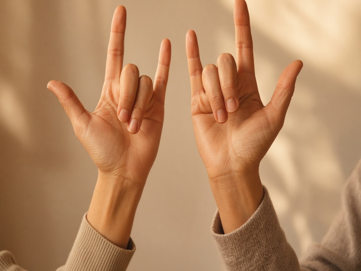 Hands forming an American Sign Language handshape